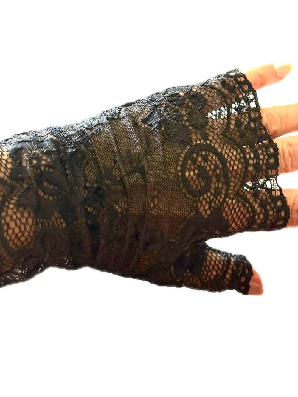 Black Lace Fingerless Gloves for Women